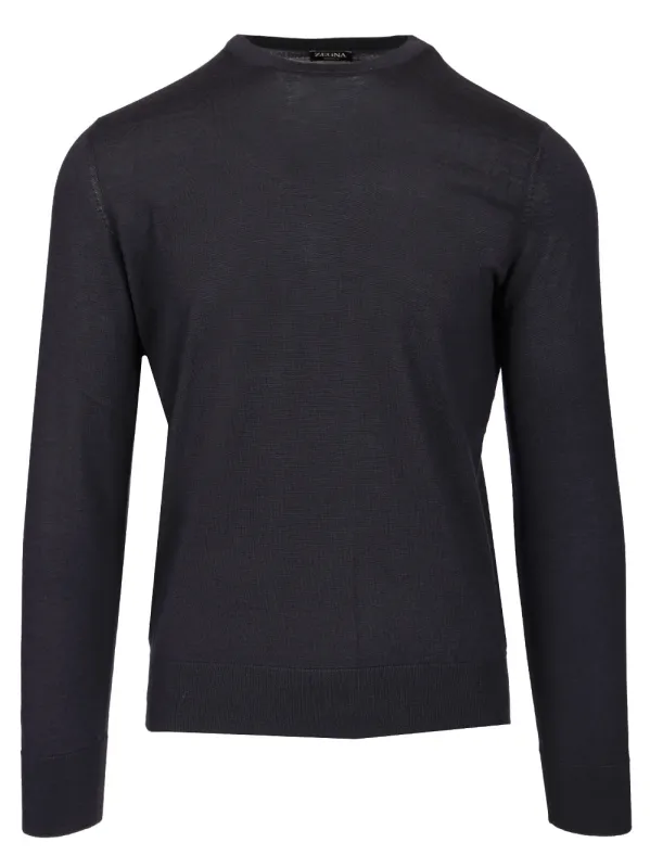 Cashmere And Silk Crewneck Sweater Knitwear Blue made by Ermenegildo Zegna