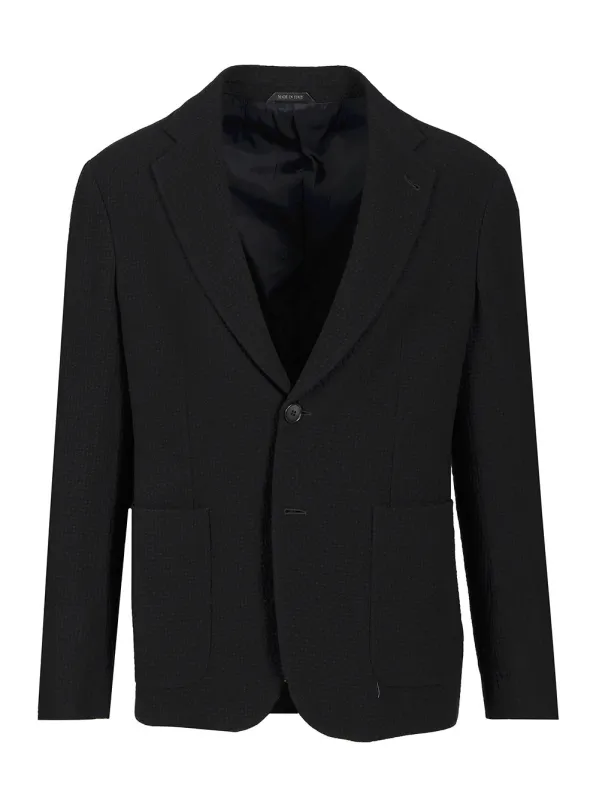 Single-Breasted Stretch Wool Jacket Jackets Blue made by Giorgio Armani