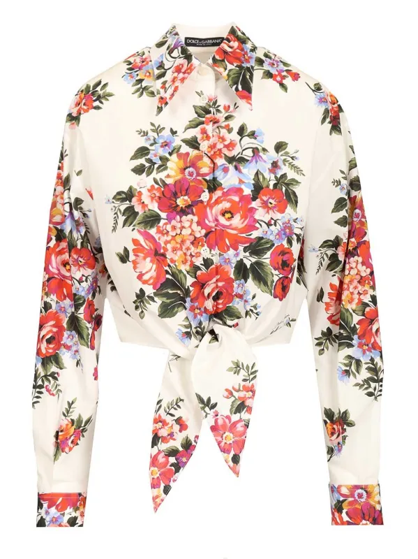 Cotton Shirt With A Bouquet Of Flowers Print Shirts White sold by Wanan Luxury