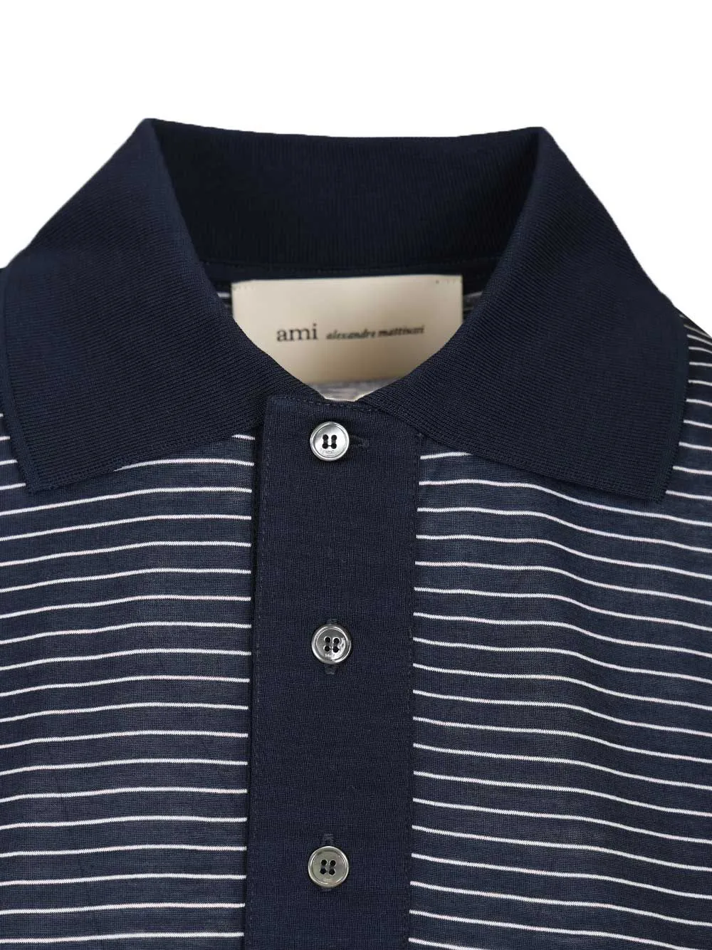 Striped Boxy Fit Polo With Ami De Coeur Patch Polo Shirt Blue sold by Wanan Luxury product image thumbnail 3