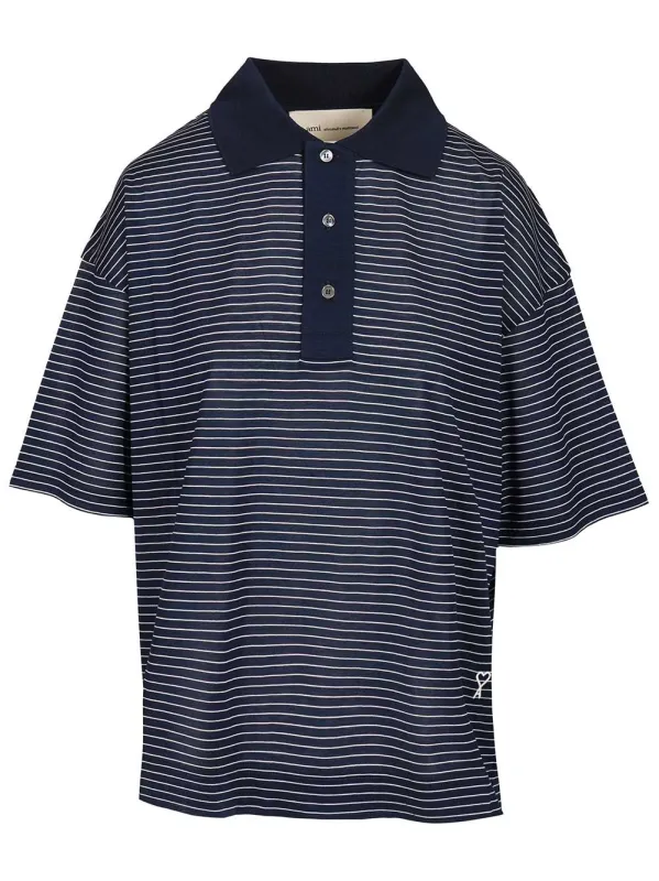 Striped Boxy Fit Polo With Ami De Coeur Patch Polo Shirt Blue made by Ami