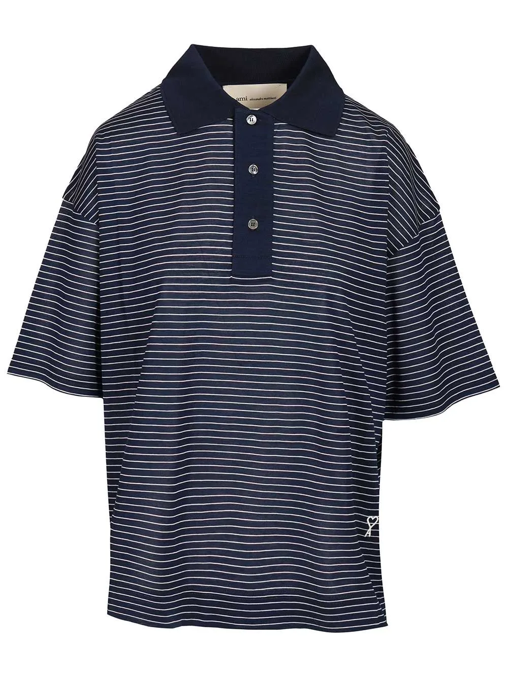 Striped Boxy Fit Polo With Ami De Coeur Patch Polo Shirt Blue sold by Wanan Luxury
