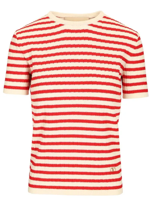 Ribbed And Striped Cotton T-Shirt Multicolor made by Valentino Garavani