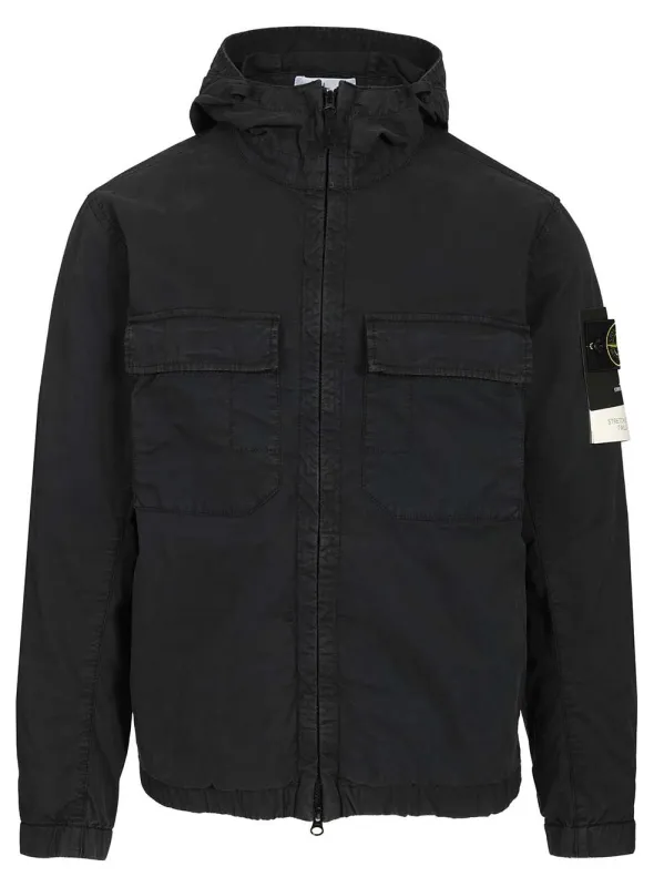 Hooded Jacket In Stretch Organic Cotton Twill Jackets Blue made by Stone Island