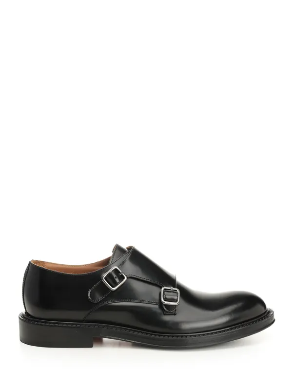 Black Brushed Leather Double Monk Loafers Black made by Wanan Luxury