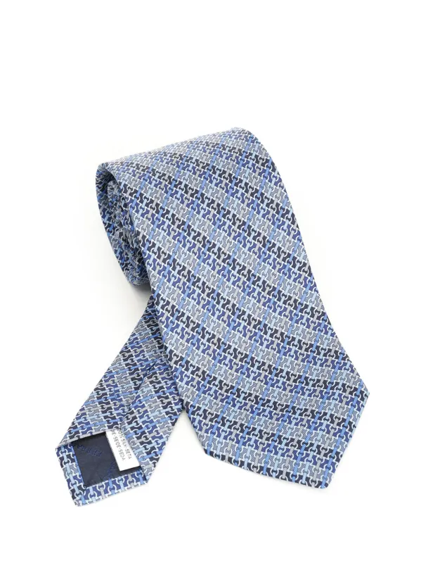 Gancini Chain Print Silk Tie Ties And Bow Ties Blue sold by Wanan Luxury