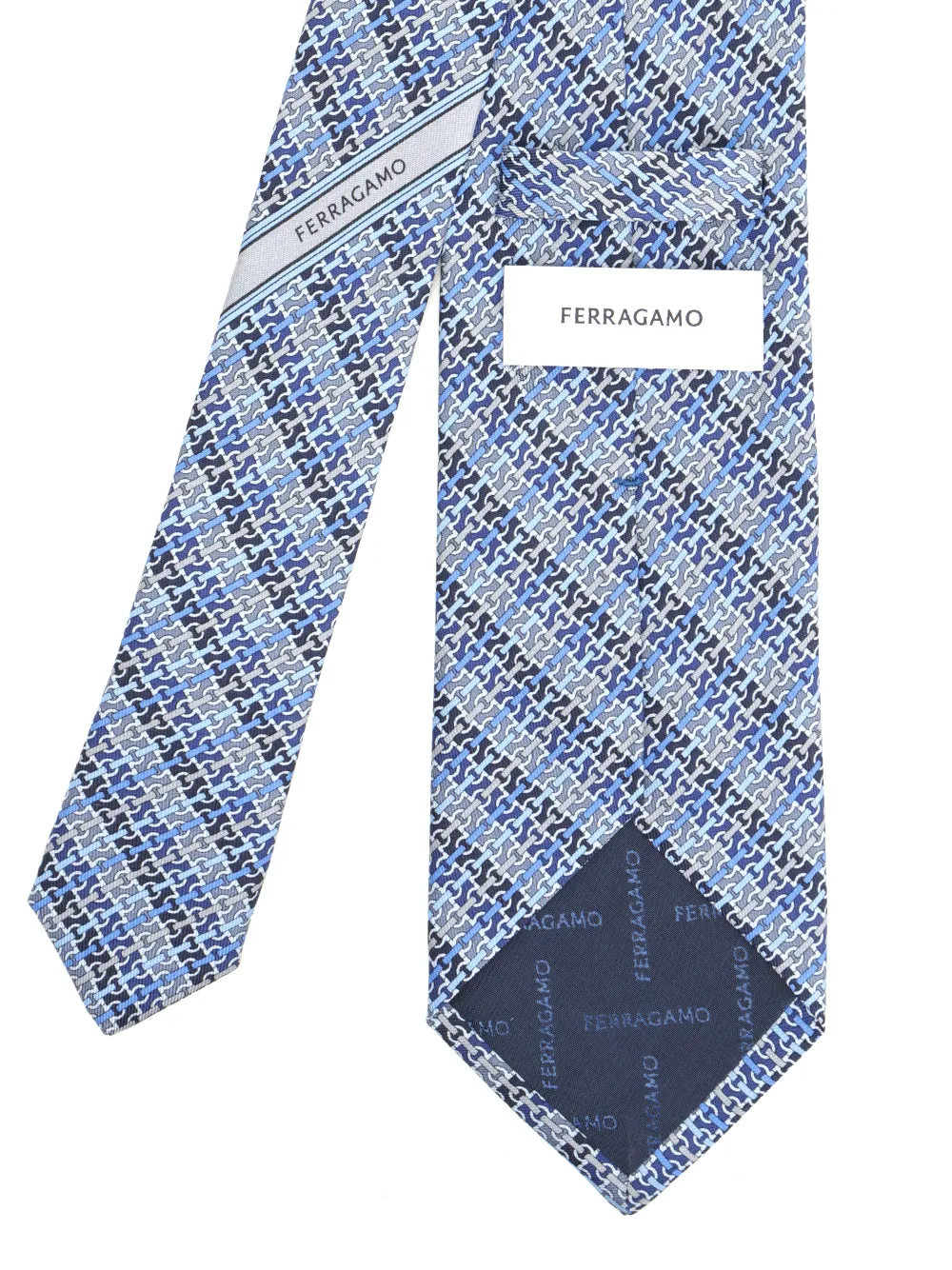 Gancini Chain Print Silk Tie Ties And Bow Ties Blue sold by Wanan Luxury product image thumbnail 2