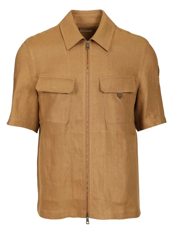 Short-Sleeved, Zip-Up Shirt In Linen Twill Shirts Beige made by Moncler
