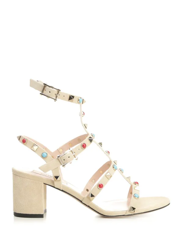 Rockstud Suede Sandals Beige sold by Wanan Luxury