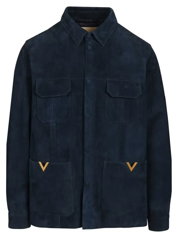 Suede Caban Jackets Blue made by Valentino Garavani