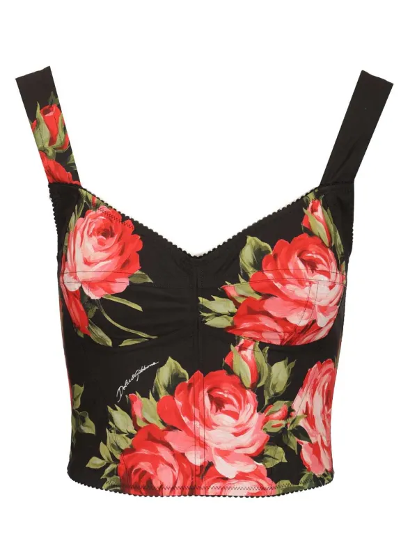 Rose Bouquet Print Bustier Top Tops Black sold by Wanan Luxury