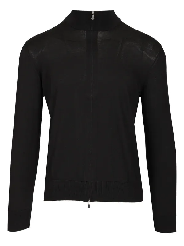 Cotton And Silk High Neck Zip Sweater Knitwear Black sold by Wanan Luxury