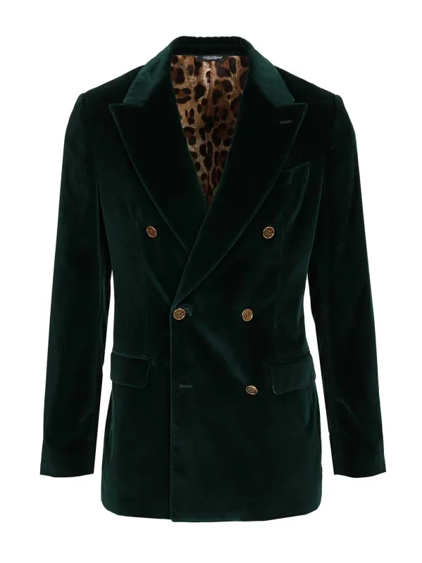 Double-Breasted Velvet Blazer Jackets Green made by Dolce & Gabanna