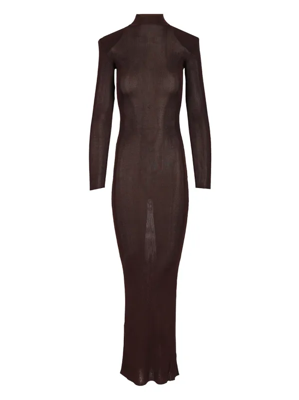 Long Viscose Knit Dress Dresses Brown made by Self-Portrait