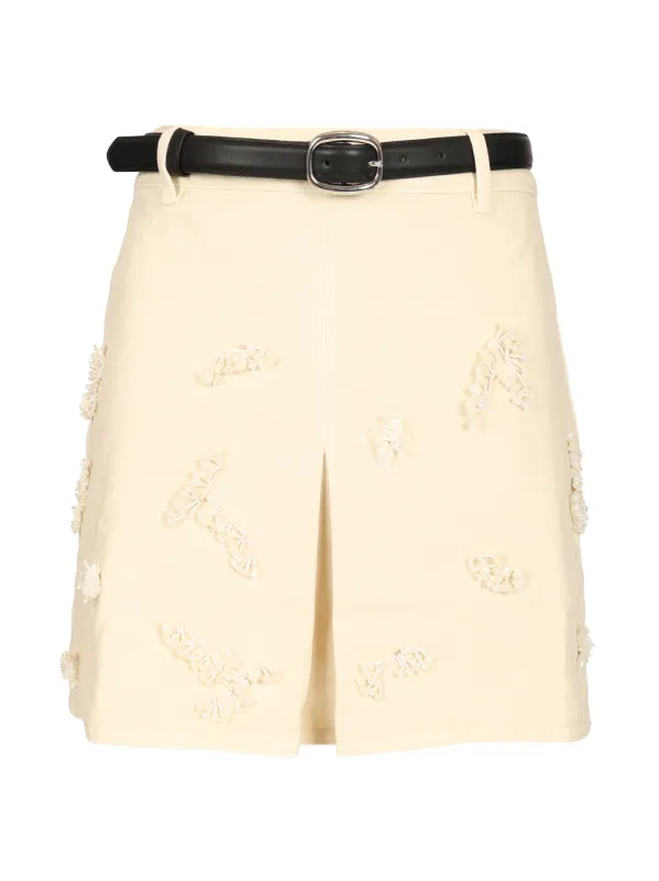 Beaded Floral Denim Mini Skirt White made by Self-Portrait
