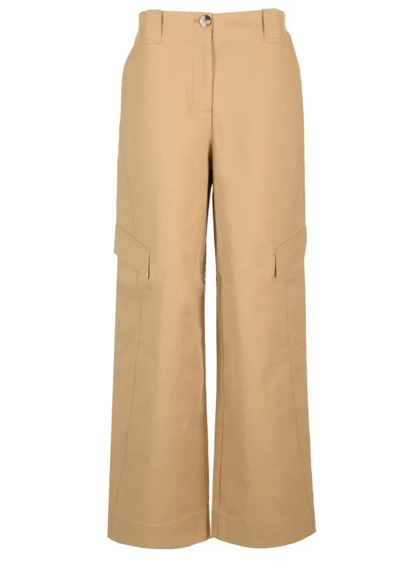 Cotton Canvas Cargo Trousers Beige made by Ganni