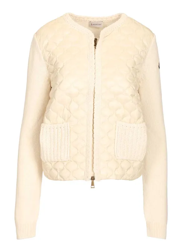Padded Cardigan With Zip And Geometric Quilting Knitwear White sold by Wanan Luxury