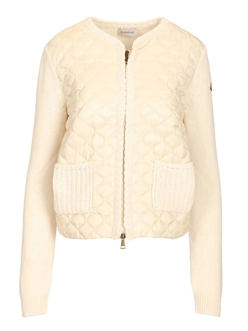 Padded Cardigan With Zip And Geometric Quilting Knitwear White sold by Wanan Luxury
