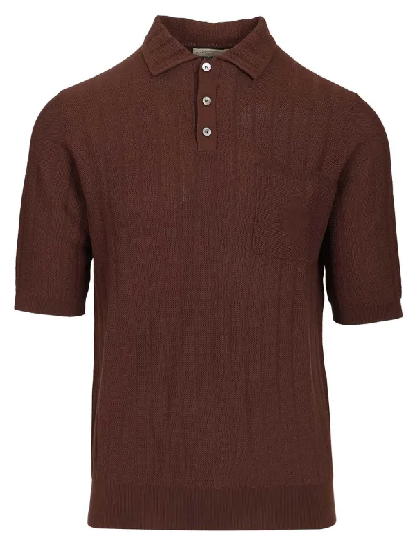 Cotton Knit Polo Shirt Brown made by Ballantyne