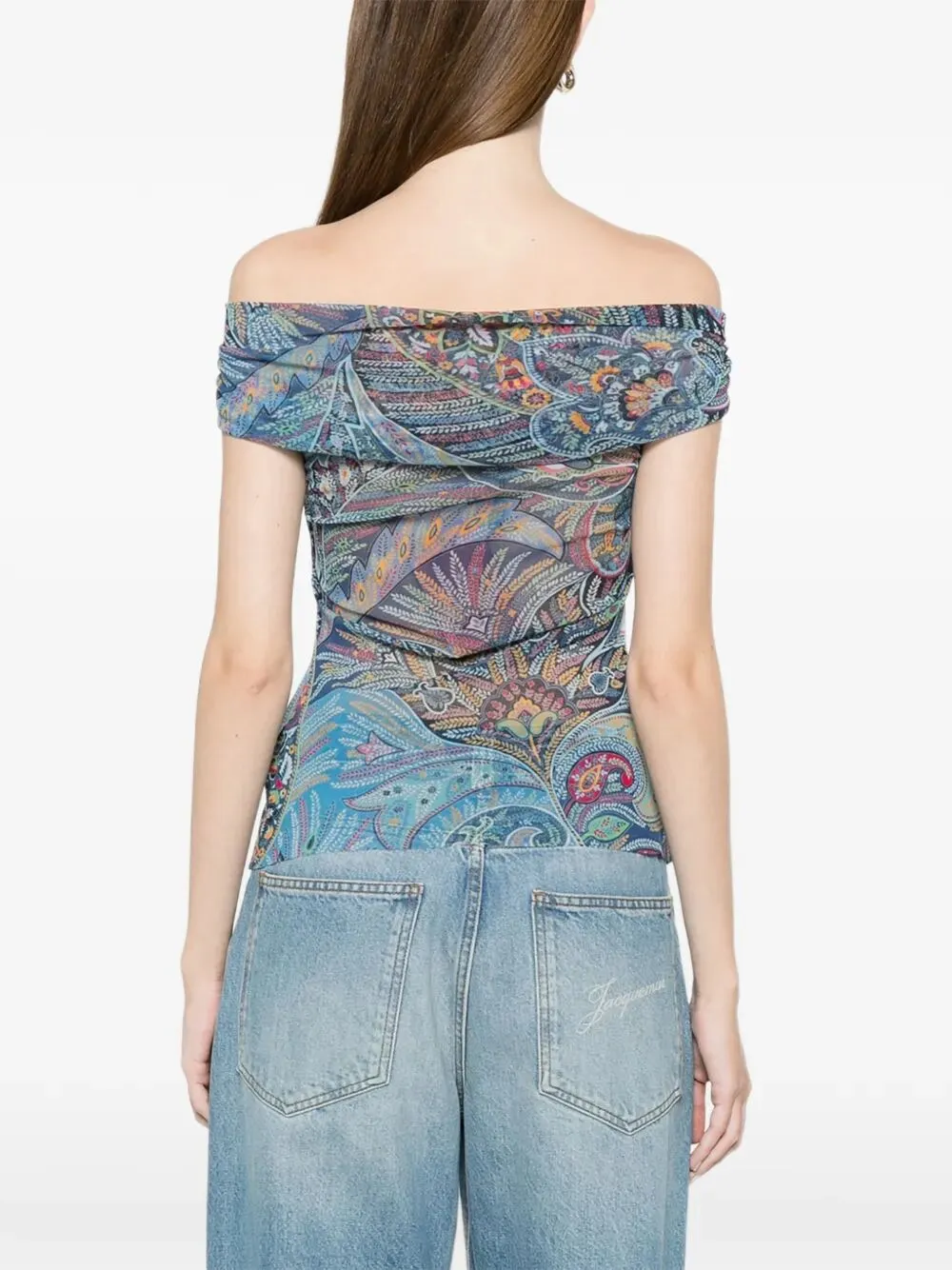 Semi-Sheer Straight Neck Patterned Top sold by Wanan Luxury product image thumbnail 4