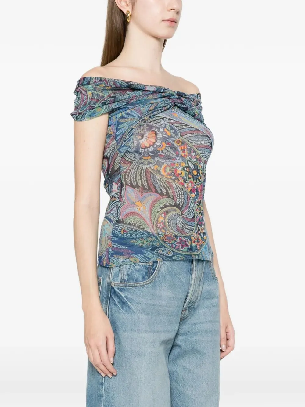 Semi-Sheer Straight Neck Patterned Top sold by Wanan Luxury product image thumbnail 3