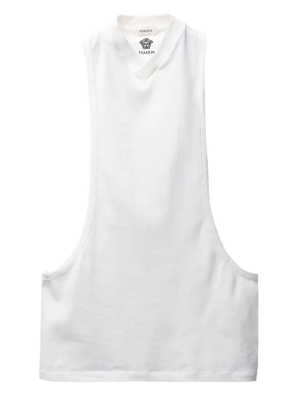 Embroidered Stretch Cotton Jersey Tank Top With Deep Cutout Detailing made by Versace