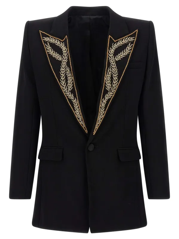 Leaf Embroidery Blazer Black made by Balmain