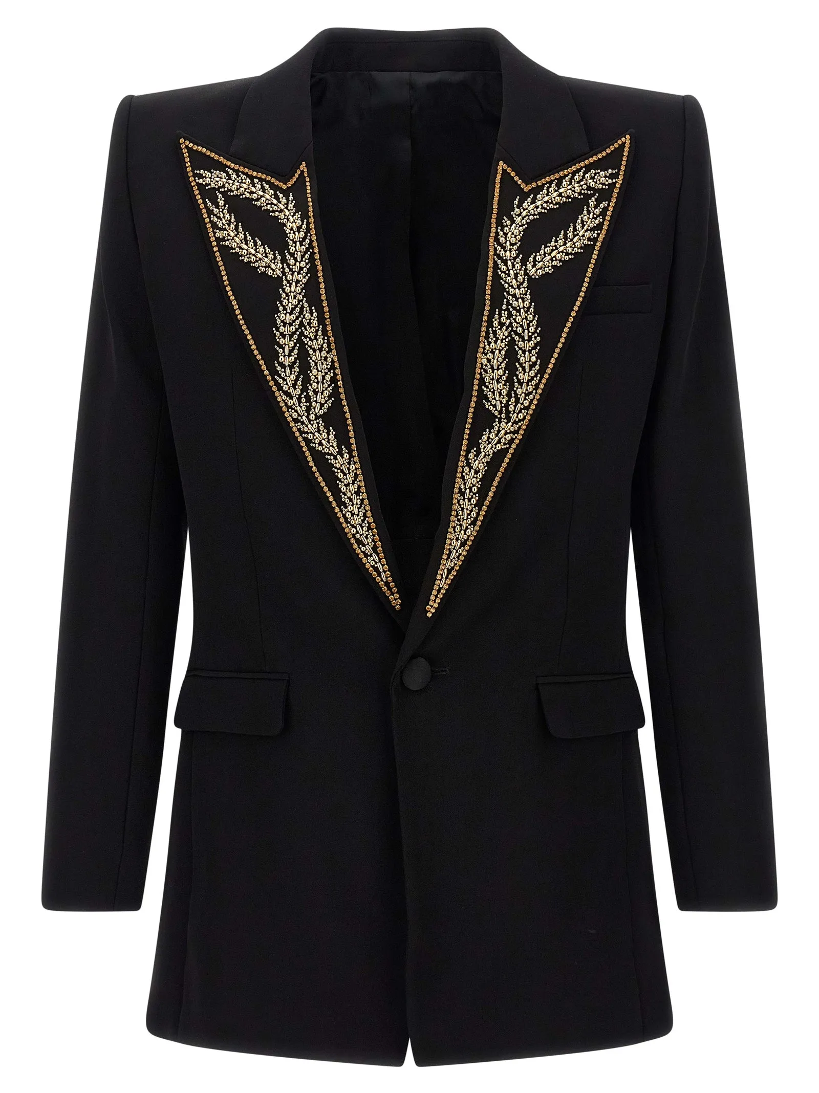 Leaf Embroidery Blazer Black sold by Wanan Luxury