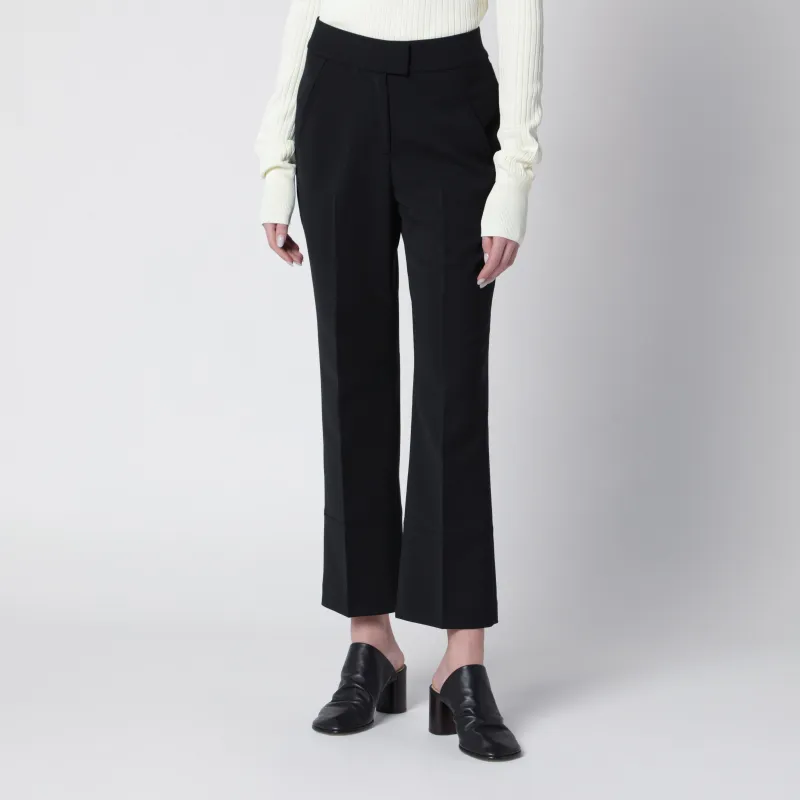 Black Wool-Blend Flared Cropped Trousers made by Entire Studios