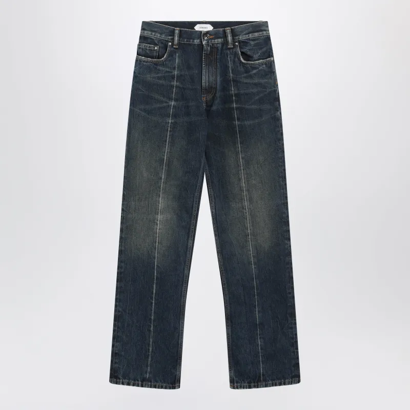 Straight-Leg Stonewashed Cotton Denim Jeans In Blue made by Versace