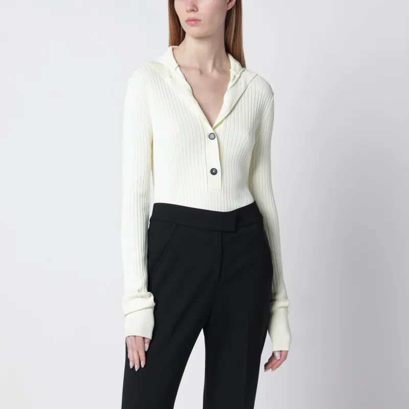 White High-Neck Henley Top sold by Wanan Luxury
