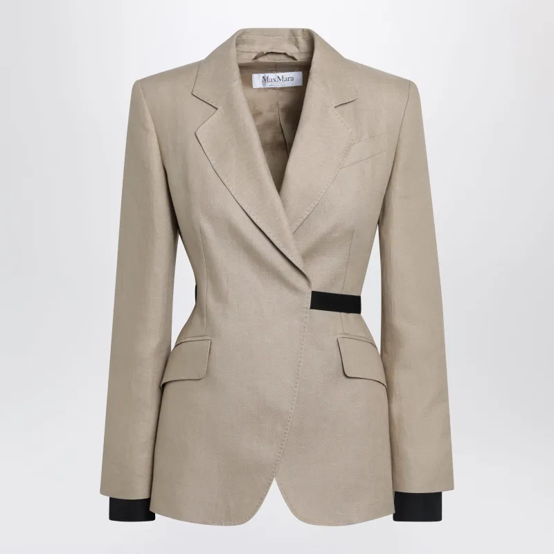 Double-Breasted Pure Linen Blazer In Camel sold by Wanan Luxury