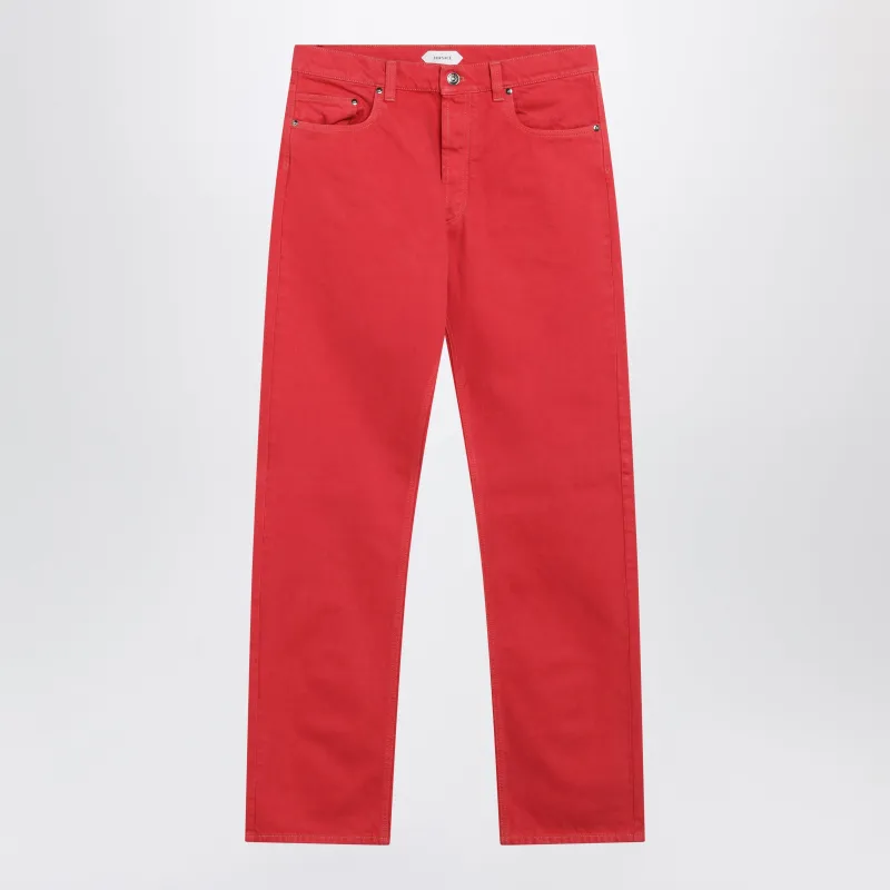 Straight-Leg Cotton Denim Jeans In Red made by Versace