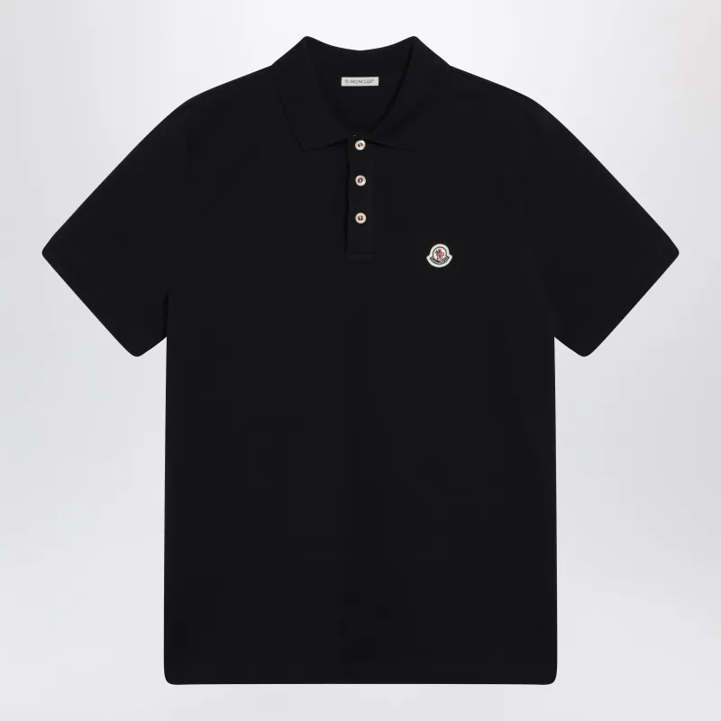 Black Cotton Polo Shirt With Logo Patch made by Moncler