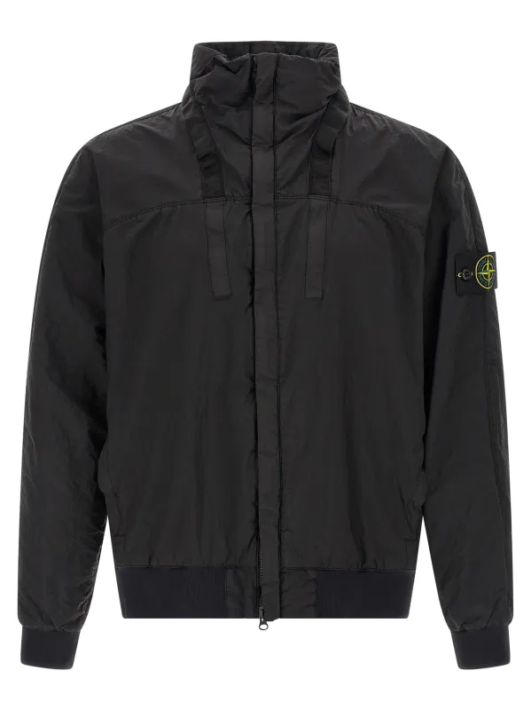 Bomber Nylon Metal Watro Puffer Jackets Black made by Stone Island