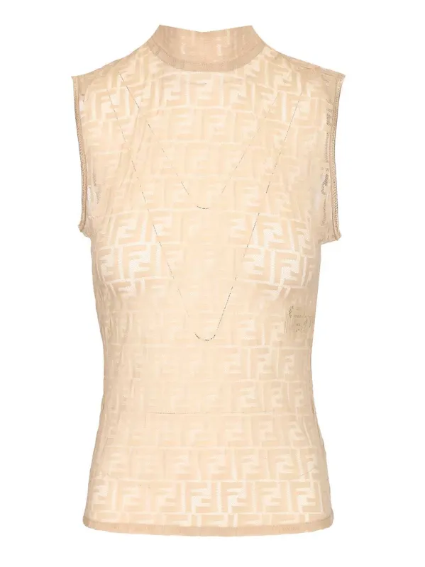 Ff Jersey Top Tops Beige made by Fendi