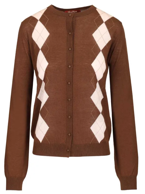 Argyle Wool And Silk Cardigan Knitwear Brown made by MaxMara