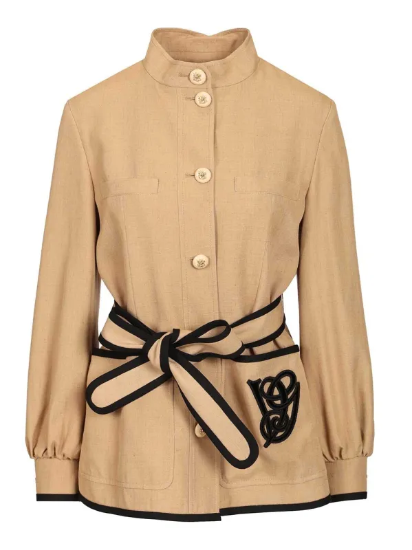 Embroidered Twill Jacket With Belt Shirts Beige made by Valentino Garavani