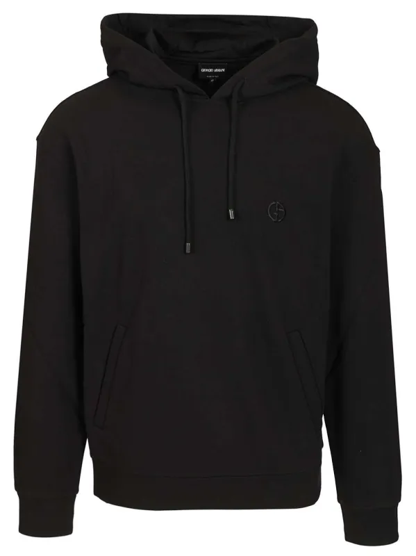 Cashmere And Cotton Hooded Sweater Sweatshirts Black made by Giorgio Armani