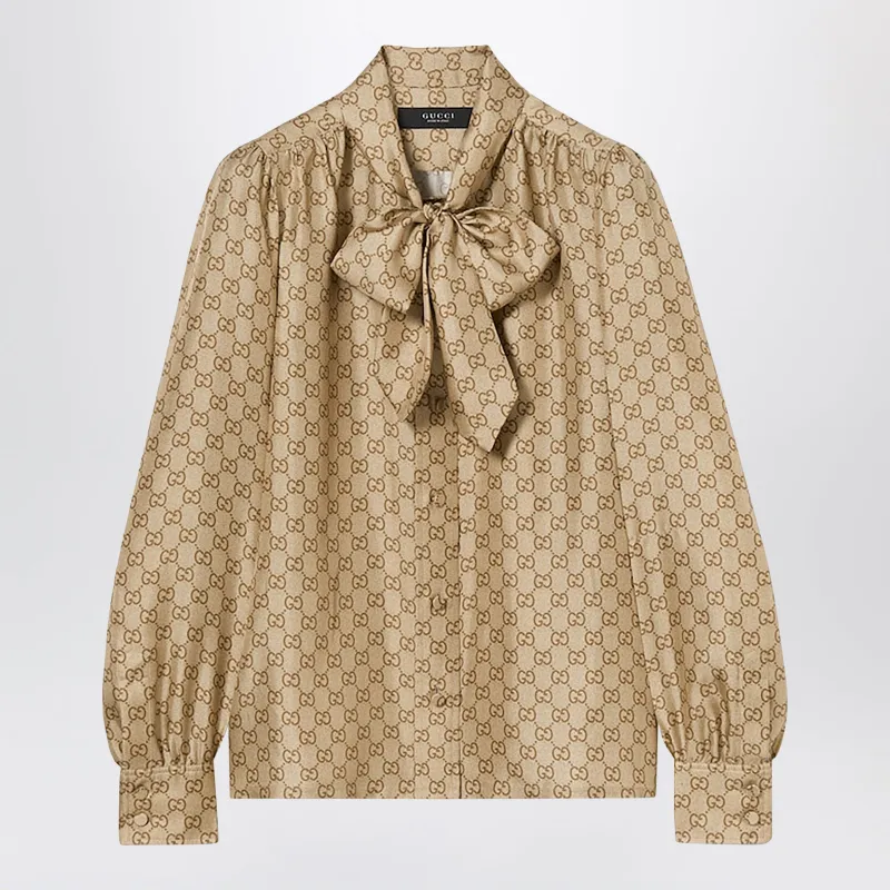 Silk Twill Shirt With Gg Print made by Gucci