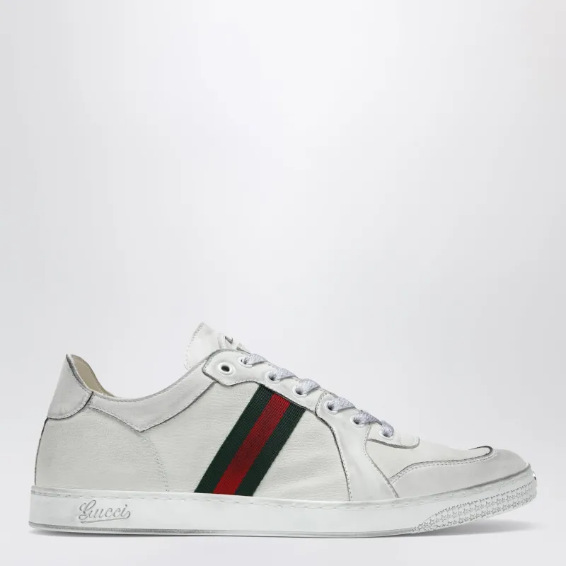 Stretch Sneakers In White Leather With Worn Effect made by Gucci