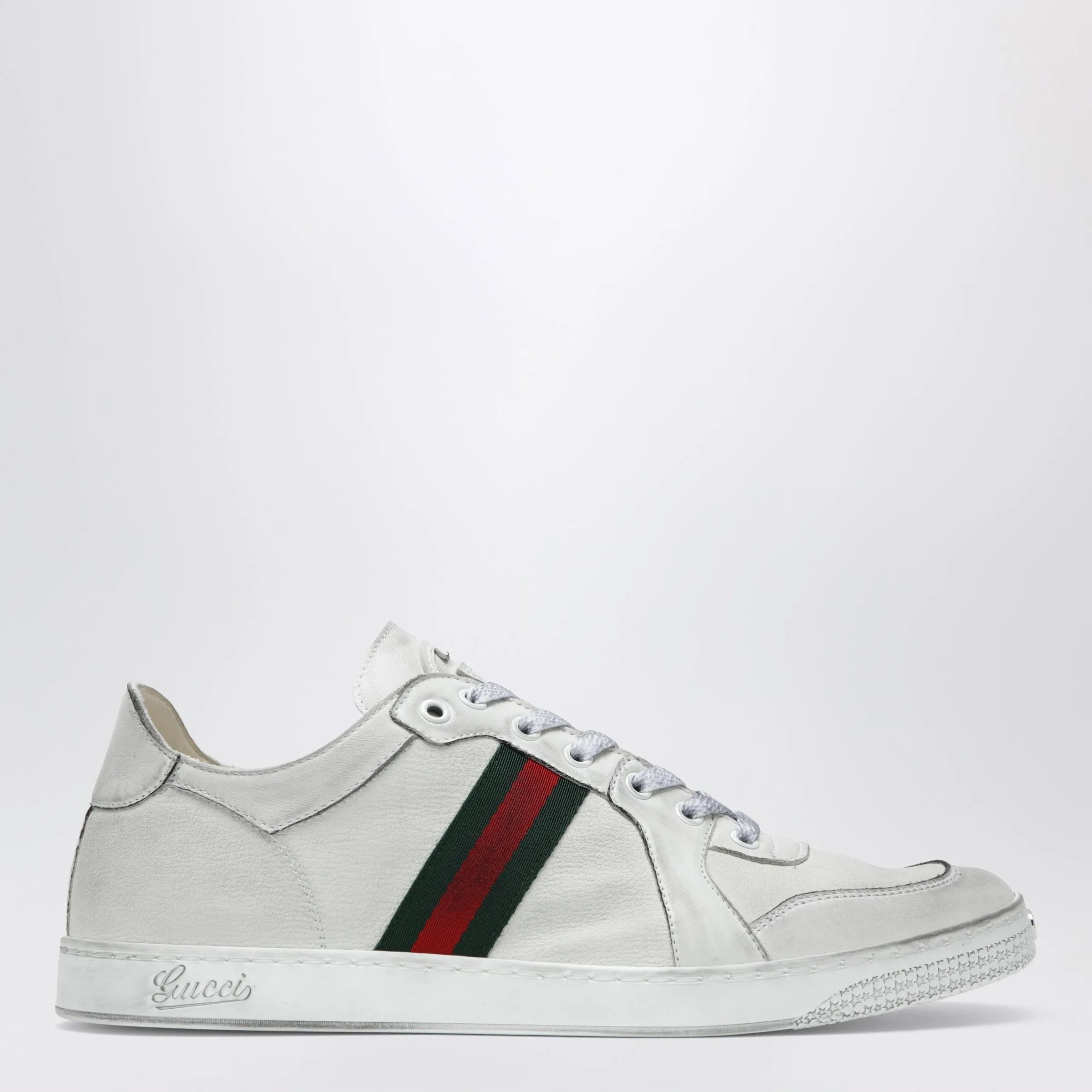 Stretch Sneakers In White Leather With Worn Effect sold by Wanan Luxury