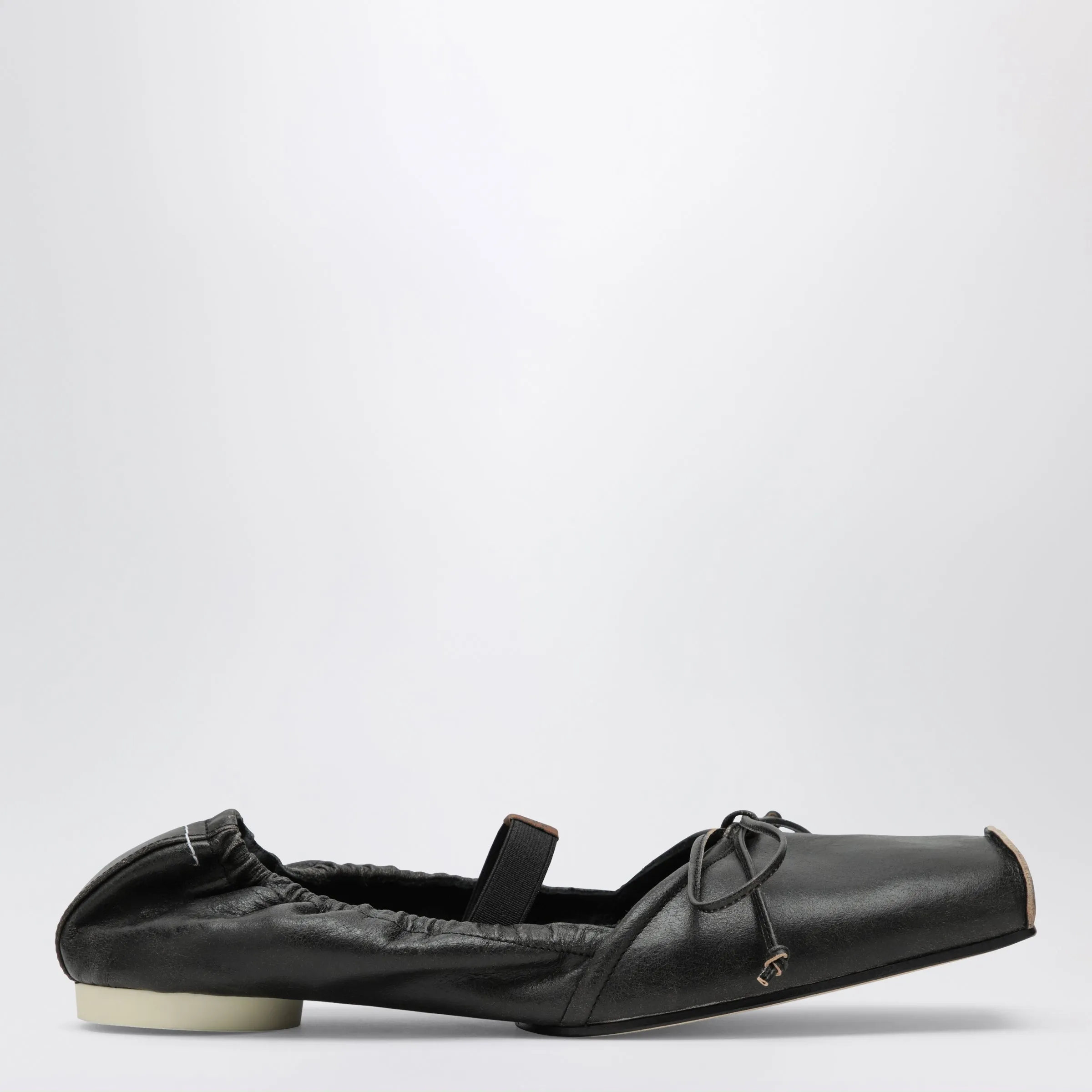 Square-Toe Ballerinas In Brown Calfskin Leather sold by Wanan Luxury