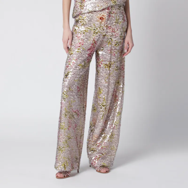 Sequin Trousers With Floral Pattern made by Alberta Ferretti