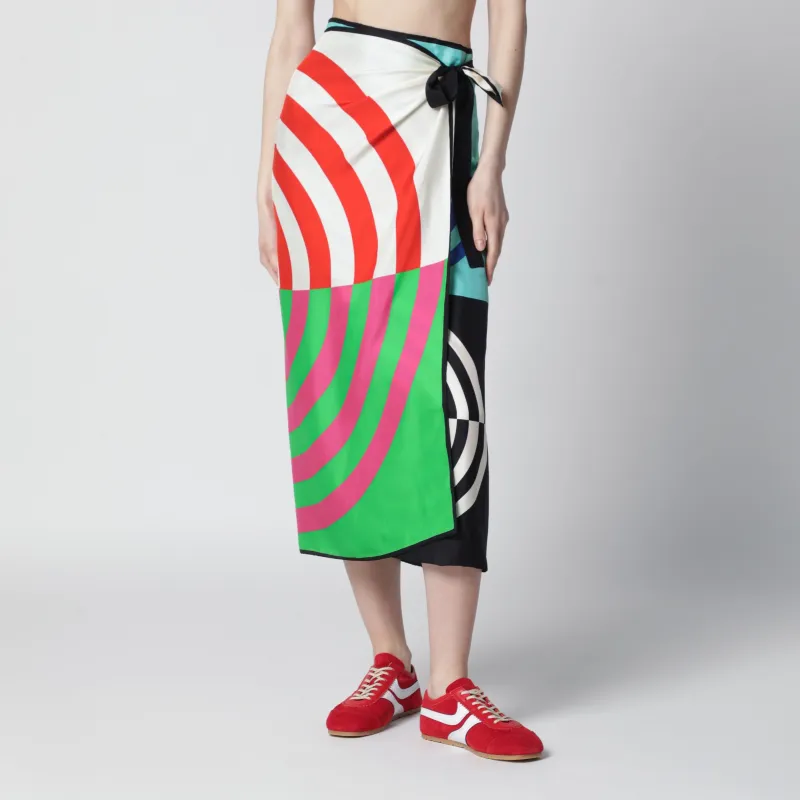 Multicolor Graphic Print Silk Skirt made by Dries Van Noten