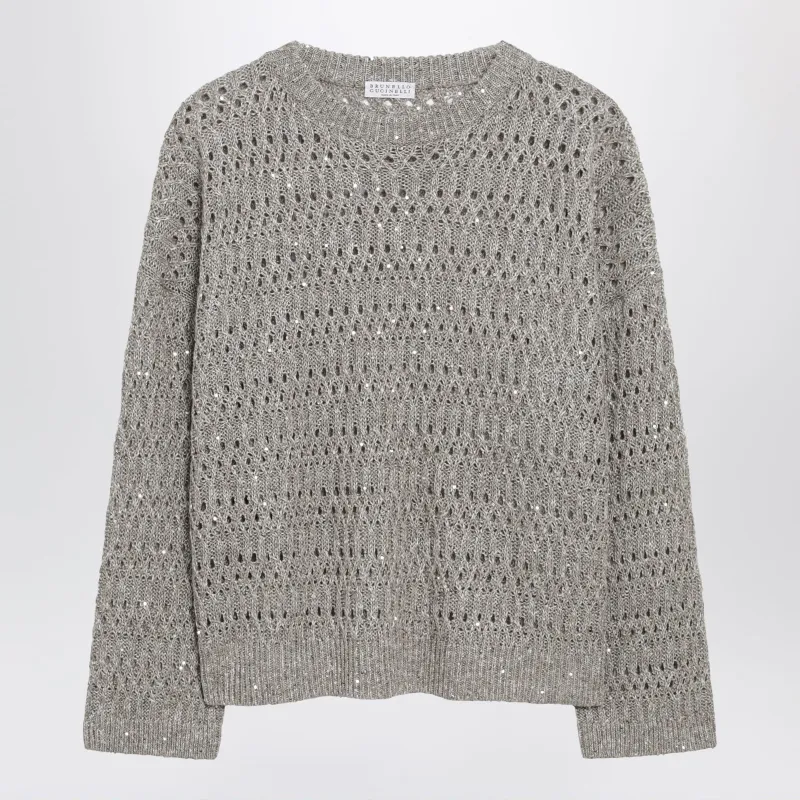 Crochet Crewneck Sweater With Sequins made by Brunello Cucinelli