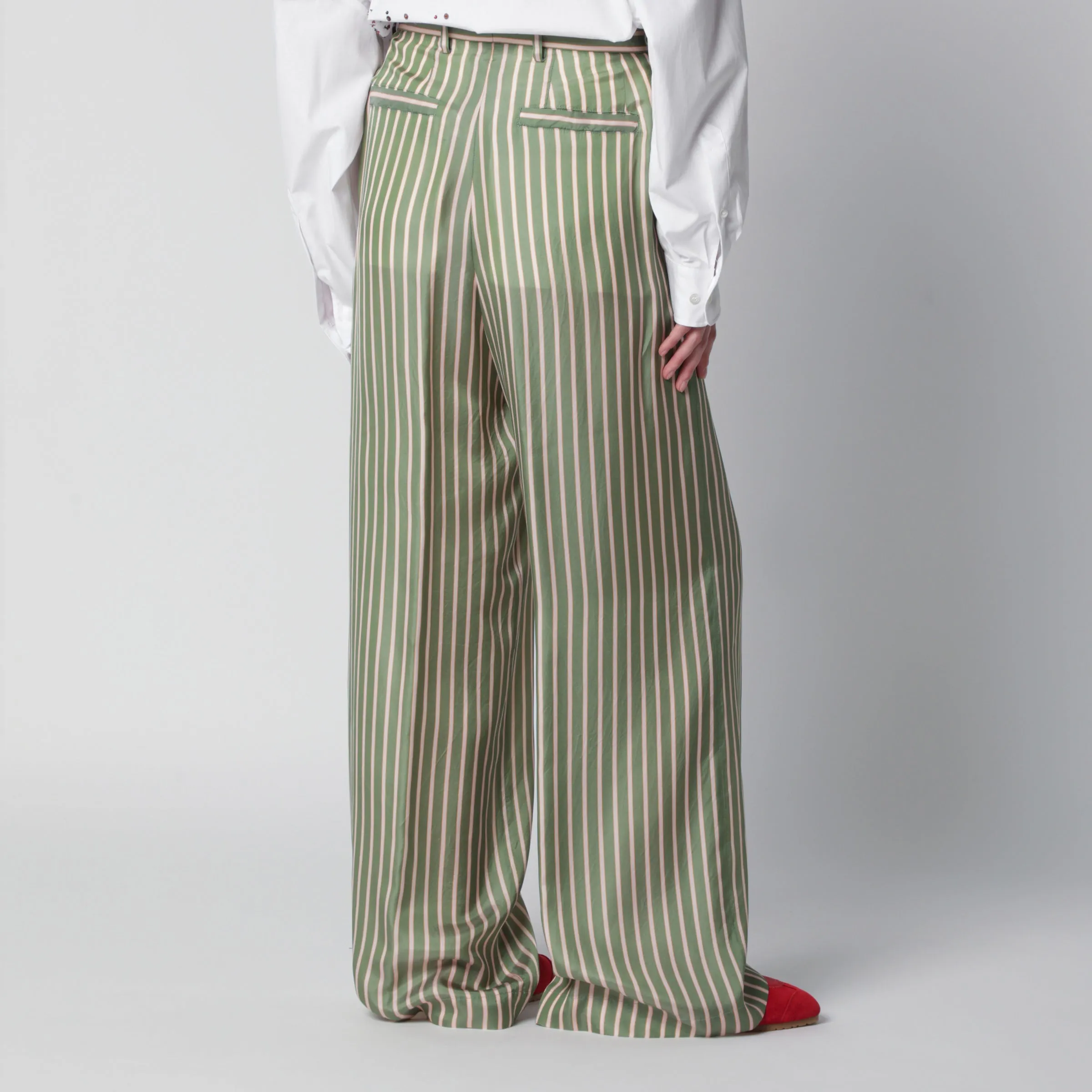 Wide-Leg Green Striped Trousers sold by Wanan Luxury product image thumbnail 2
