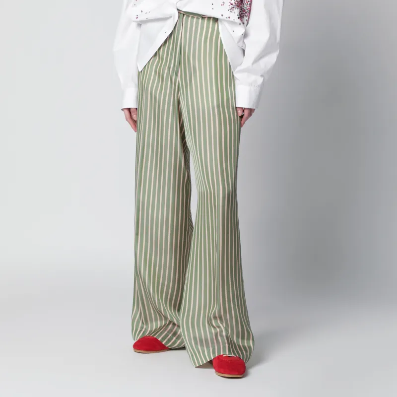 Wide-Leg Green Striped Trousers sold by Wanan Luxury