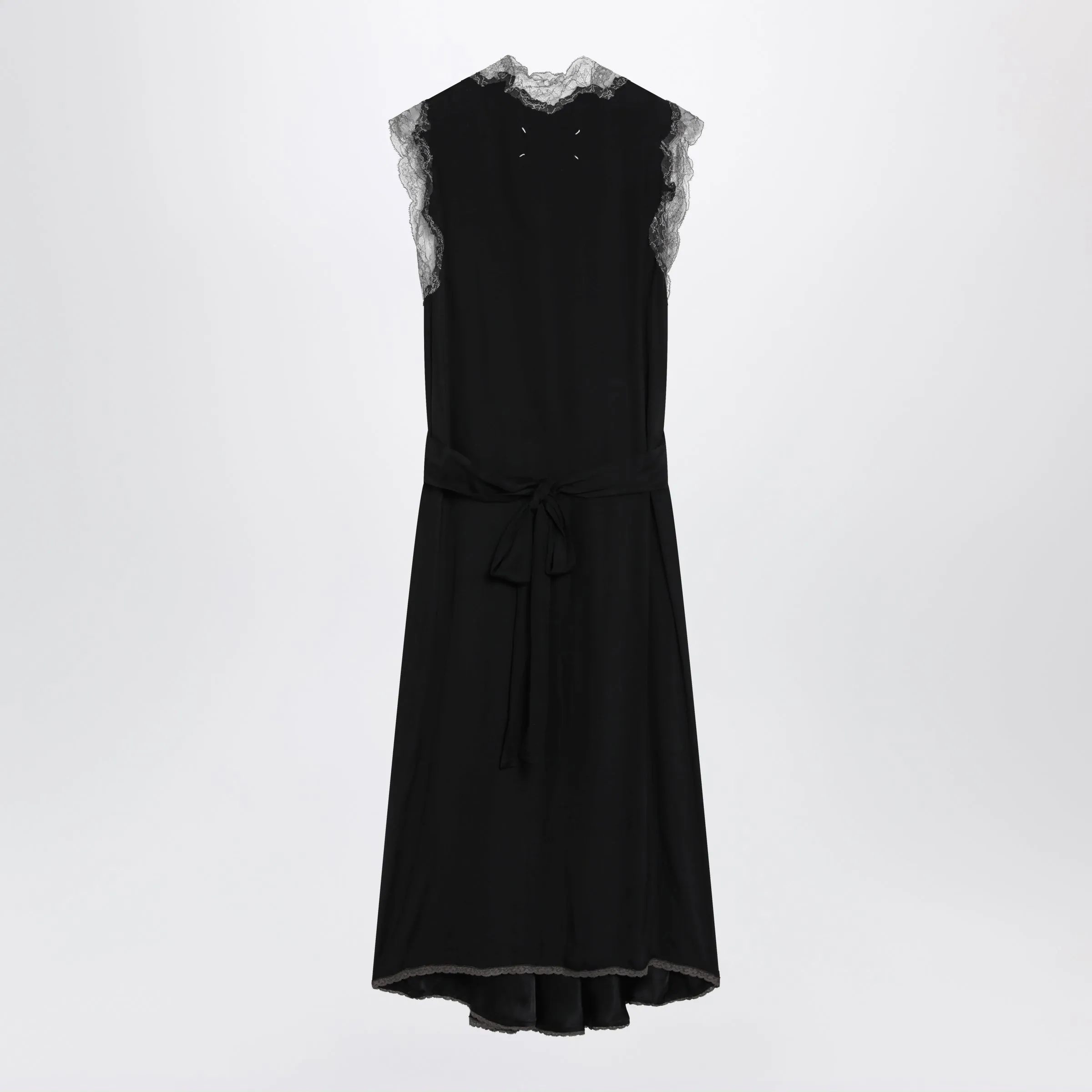 Black Silk Midi Dress With Lace sold by Wanan Luxury product image thumbnail 2