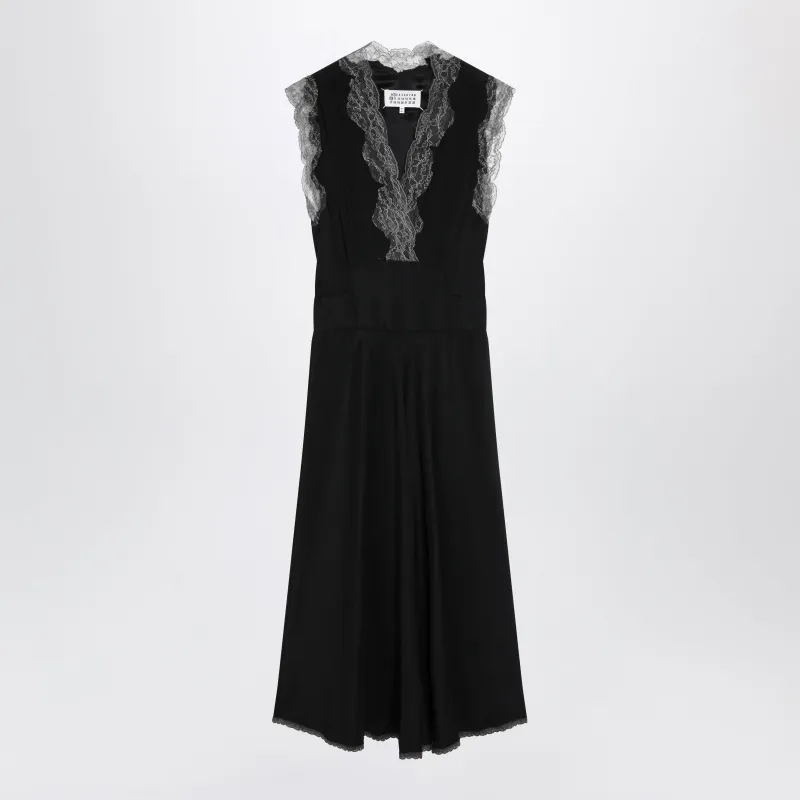Black Silk Midi Dress With Lace made by Maison Margiela